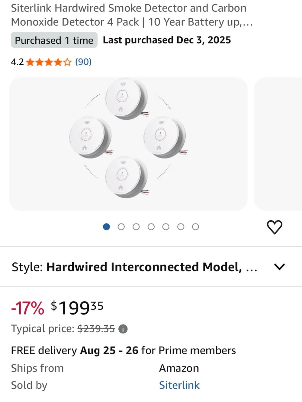 New Siterlink Hardwired Smoke & Carbon Monoxide Detector - White 4 available